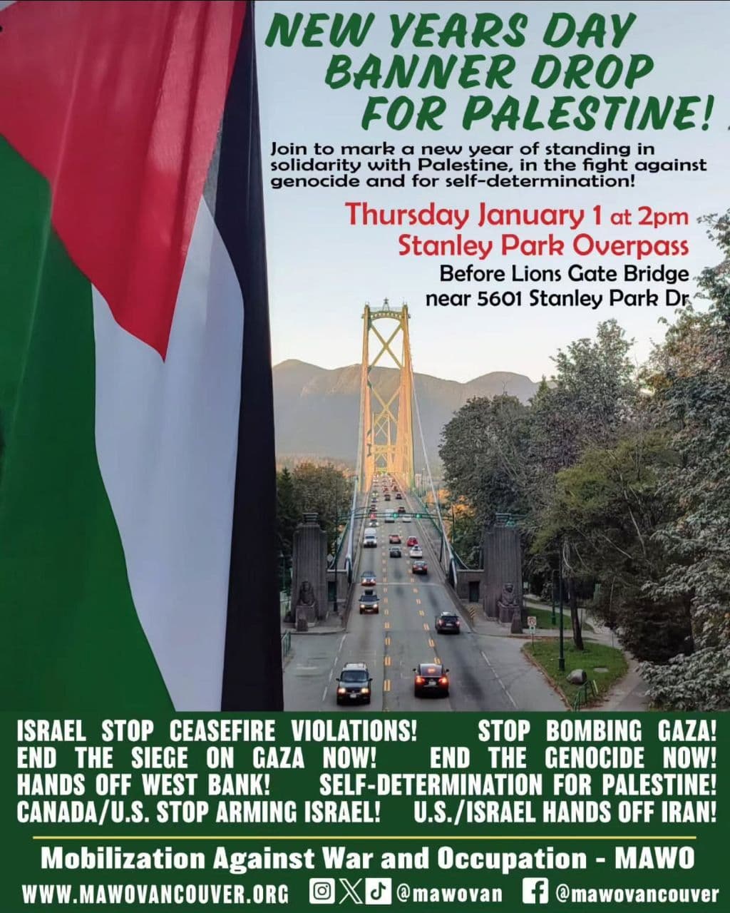 NEW YEARS DAY BANNER DROP FOR PALESTINE!