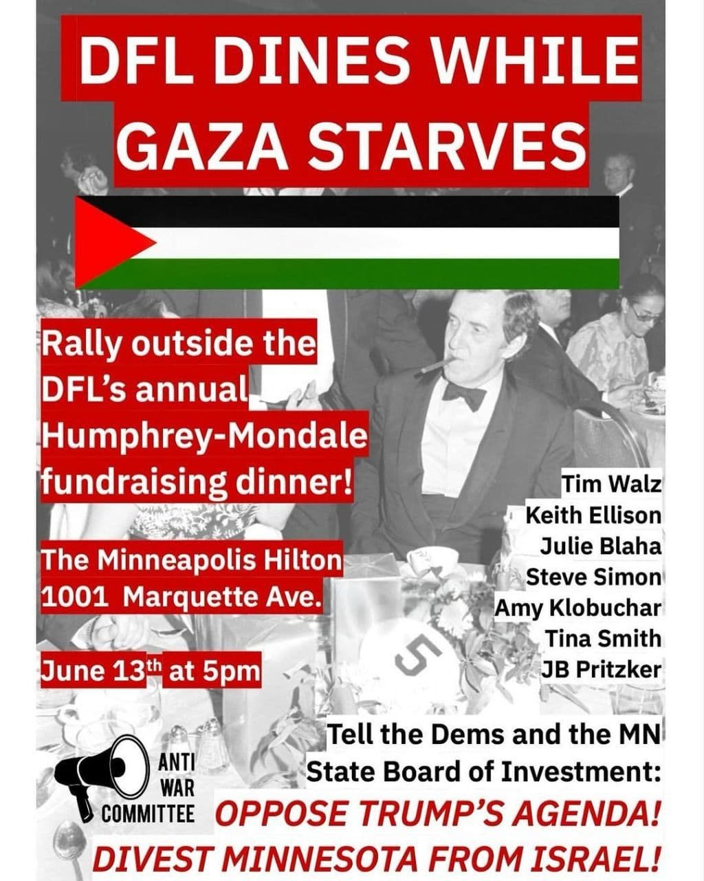 DFL DINES WHILE GAZA STARVES