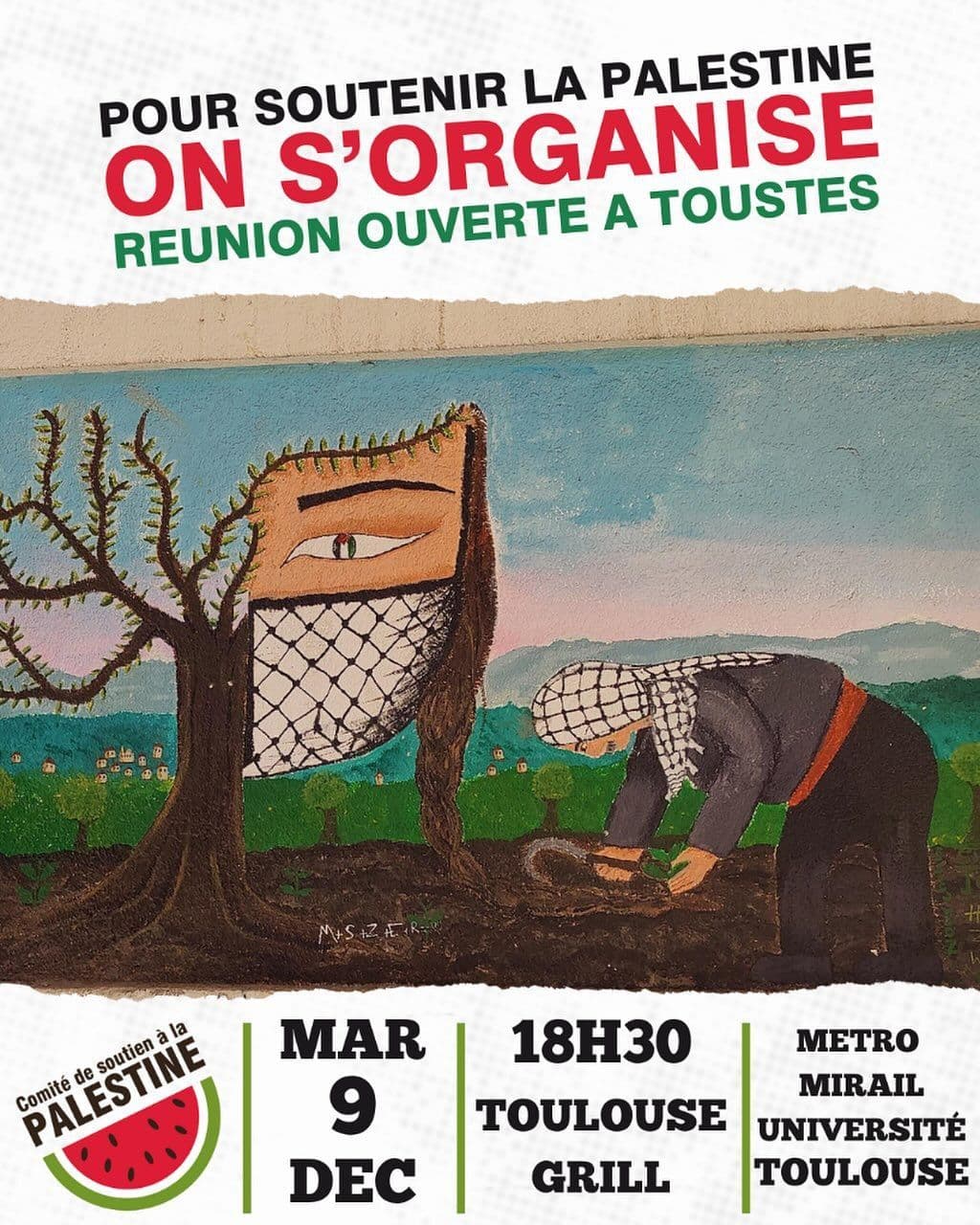 POUR SOUTENIR LA PALESTINE ON S'ORGANISE REUNION OUVERTE A TOUSTES
