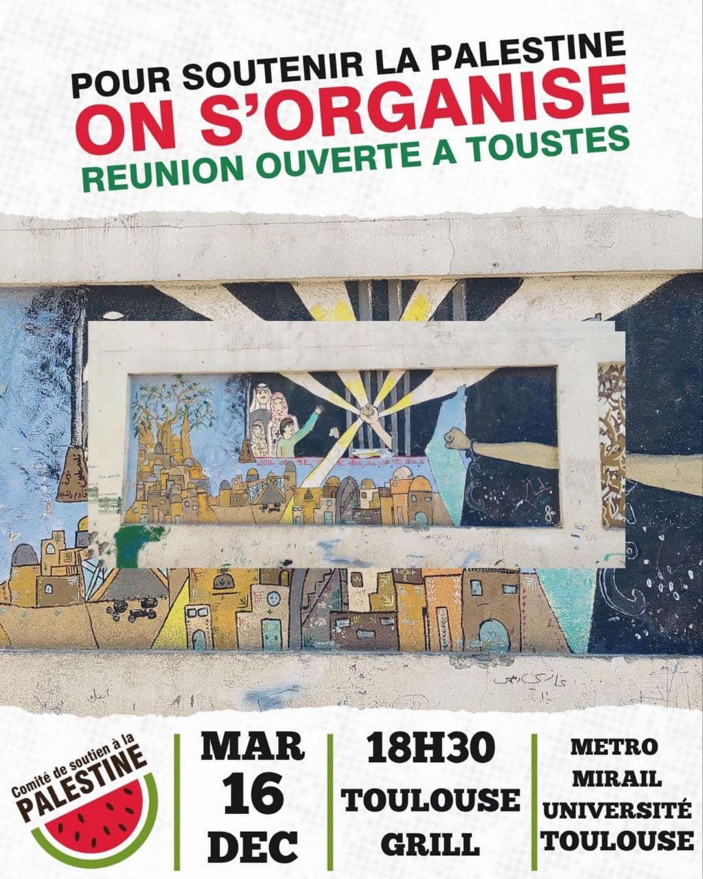 POUR SOUTENIR LA PALESTINE ON S'ORGANISE REUNION OUVERTE A TOUSTES