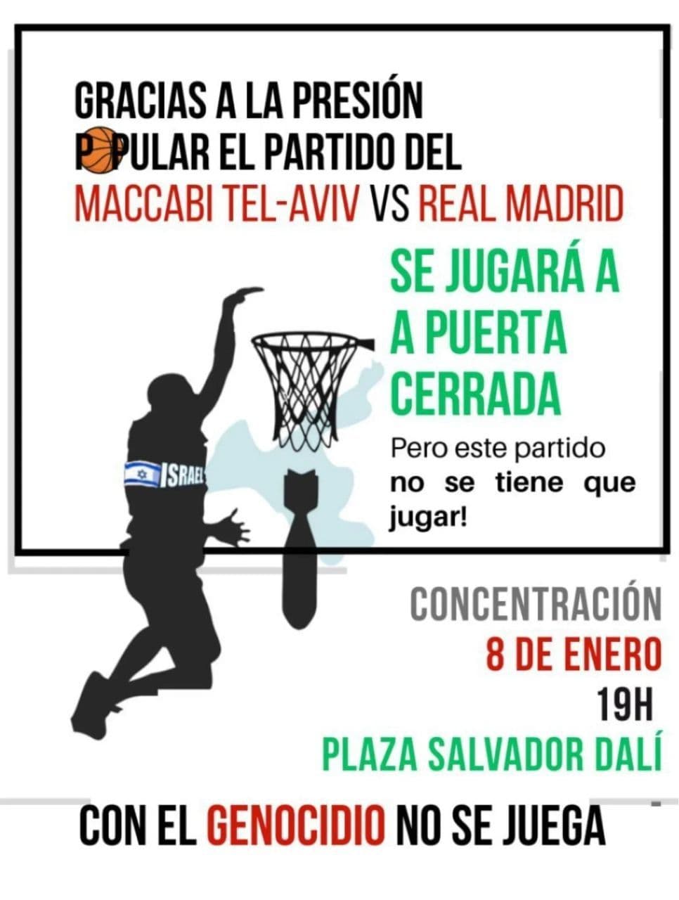 GRACIAS A LA PRESIÓN POPULAR EL PARTIDO DEL MACCABI TEL-AVIV VS REAL MADRID